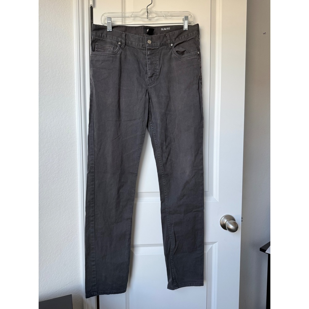 Men's Slim Fit Pants Charcoal Gray Stretch Cotton Trousers Casual Office  Sz 31